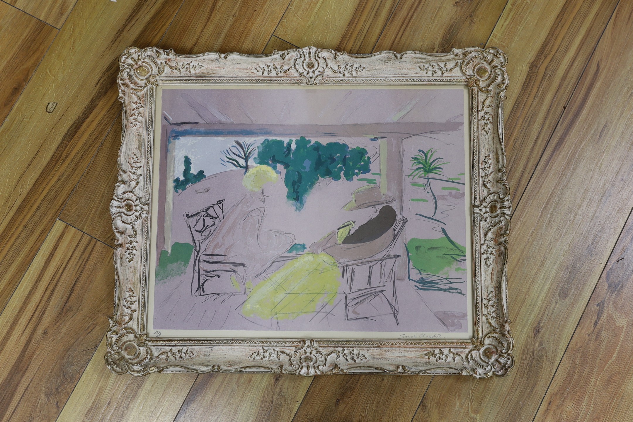Sarah Churchill (1914-1982), lithograph, Visit with Winston Churchill, signed in pencil, 45/300, 40 x 50cm